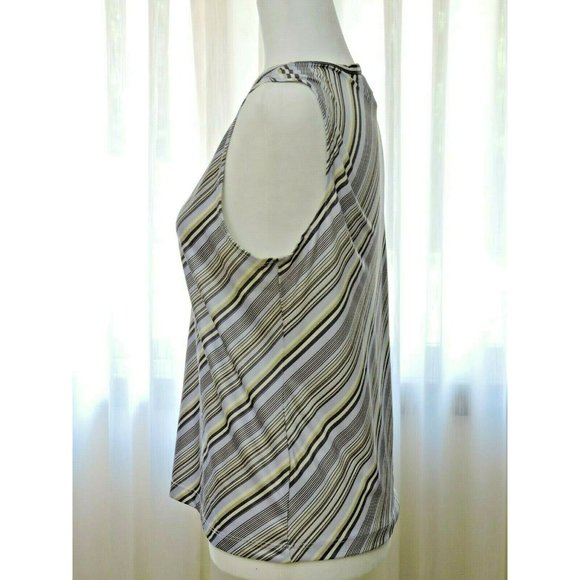 Nine & Co Sleeveless Top V-neck Ruffle Purple/Grey Diagonal Stripes Size L - Picture 4 of 10